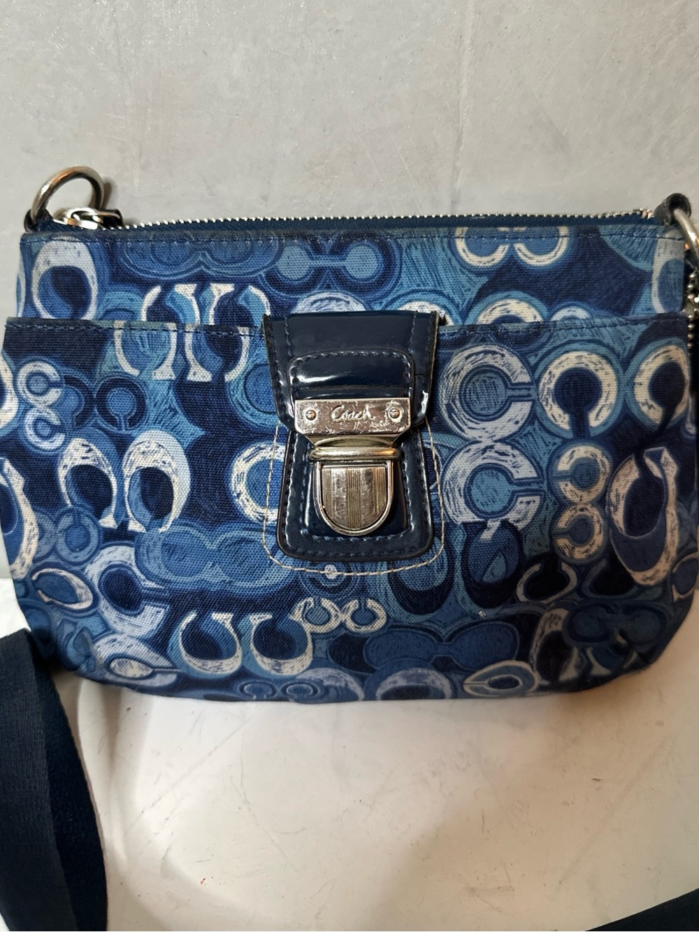 Coach Poppy Denim Swingpack  Blue Signature Canvas Crossbody Bag